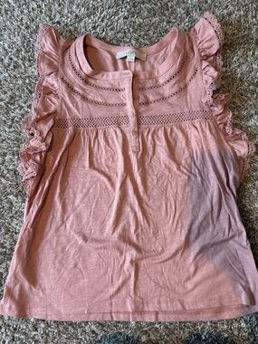 LOFT Dusty Pink Crochet-Trim Ruffle Sleeve Tank